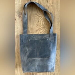 Gray Brown Leather Tote Bag